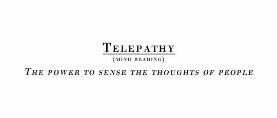 the words telepathy mind reading are in black and white