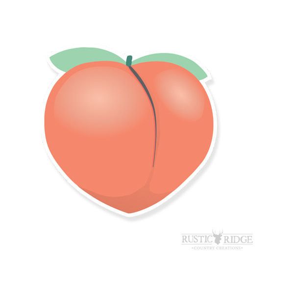 an orange sticker with a green leaf on it's tip and the shape of a peach