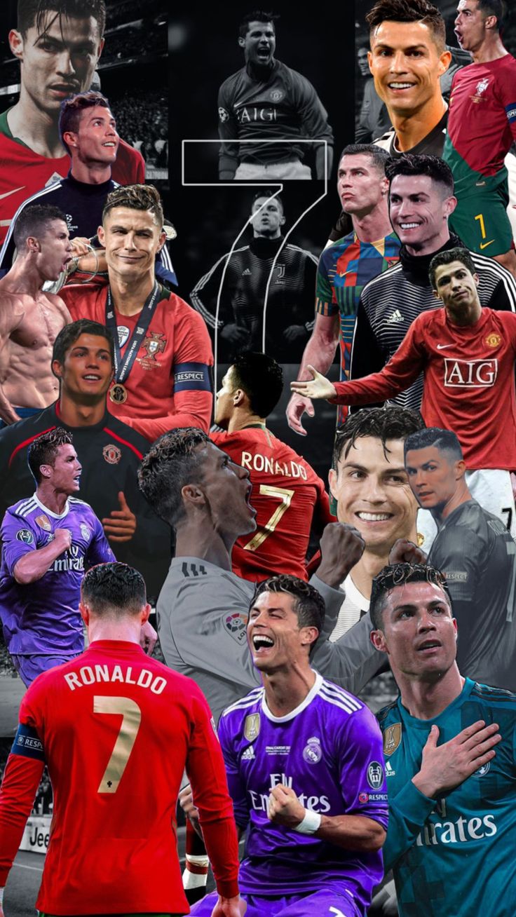 the collage shows many different soccer players and their names on each team's shirts