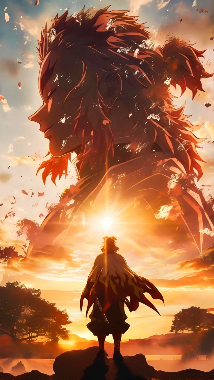 an anime character standing on top of a hill