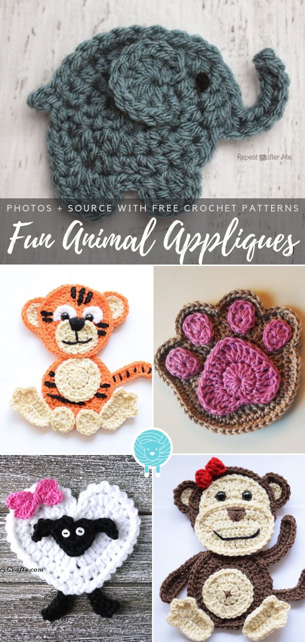 crocheted animal appliques are featured in the article, fun animal appliques