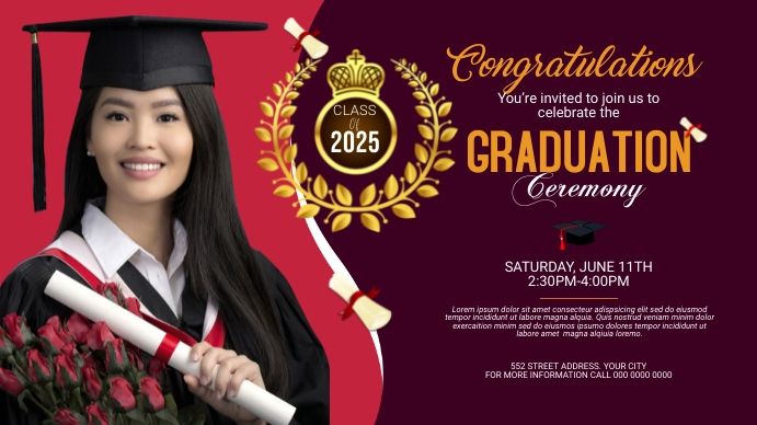 a woman in graduation cap and gown holding a bouquet of flowers with congratulations written on it