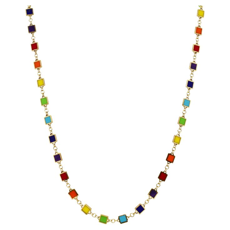 This piece is perfect for everyday wear and makes the perfect Gift! We certify that this is an authentic piece of Fine jewelry. Every piece is crafted with the utmost care and precision. You are assured of everlasting quality that can be passed on from generation to generation. Adjustable Multicolor Artistic Necklace, Elegant Rainbow Necklaces With Gemstone Accents, Unique Multicolor Inlay Necklace, Luxury Multicolor Glass Necklaces, Vibrant Rainbow Adjustable Necklace, Gem Necklace, Funky Jewelry, Chains Necklace, Everyday Wear