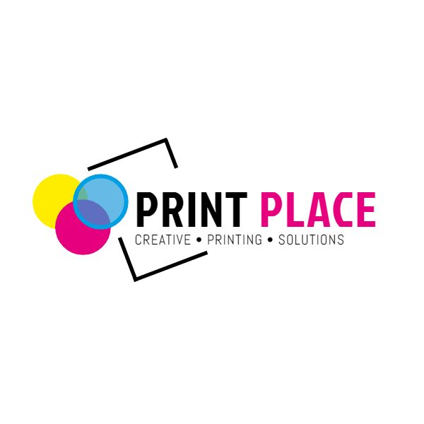 the logo for print place creative printing and solutions, which has been designed by person