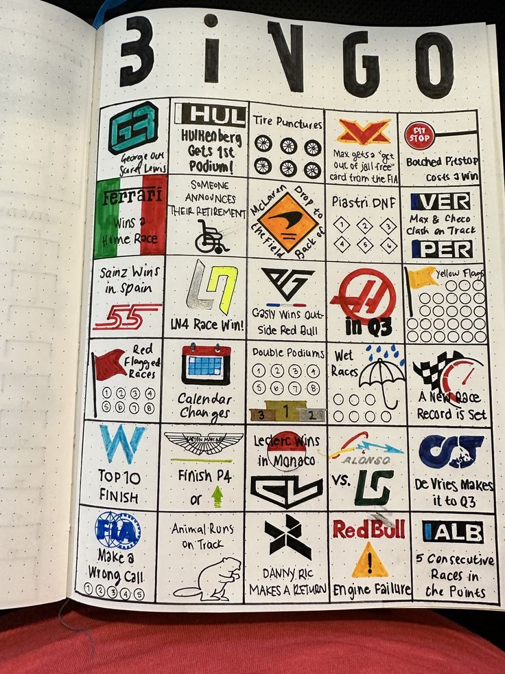 an open book with many different types of logos on the pages and numbers in it