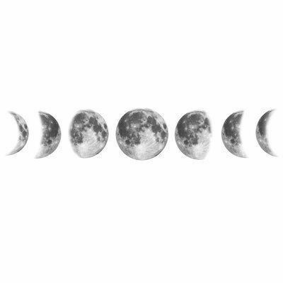 five phases of the moon in black and white