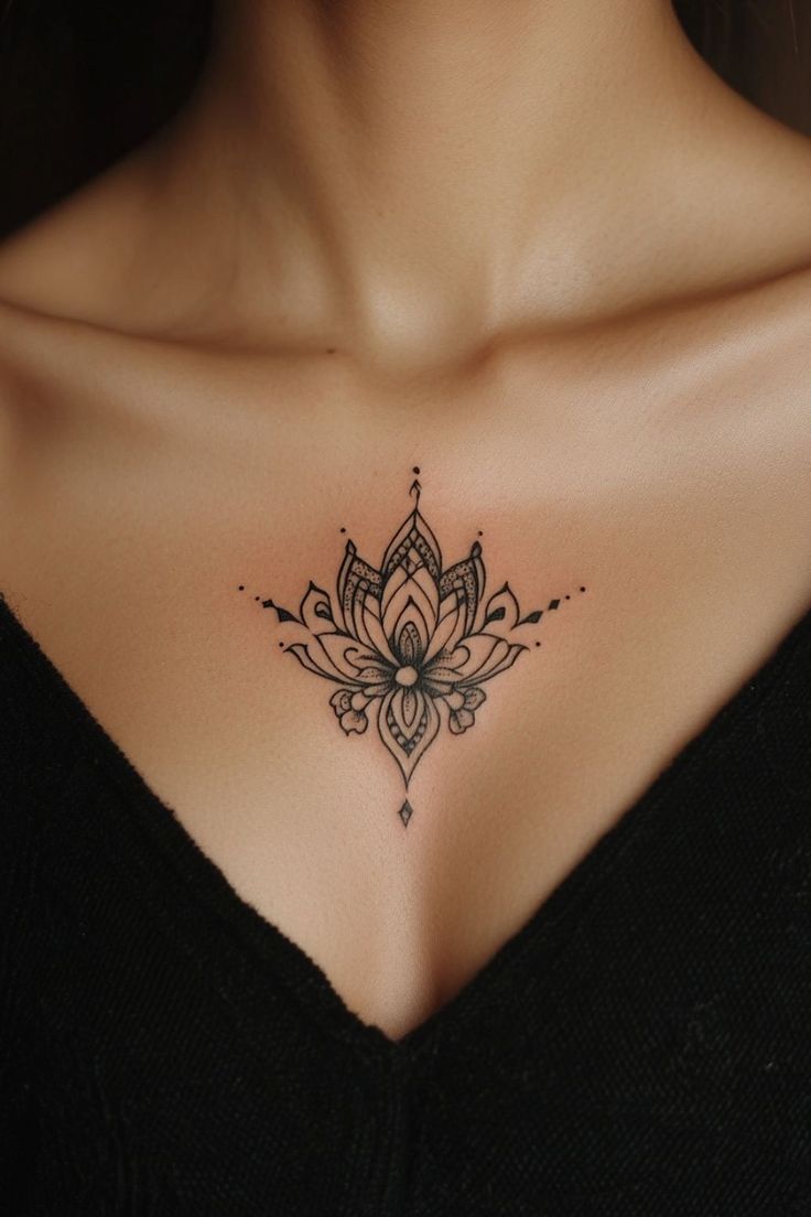 a woman with a tattoo on her chest