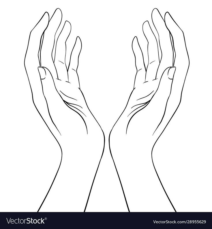 two hands reaching up to each other in black and white outline on a white background