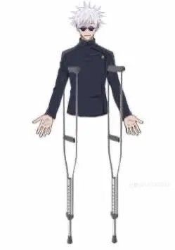 an anime character with crutches and white hair