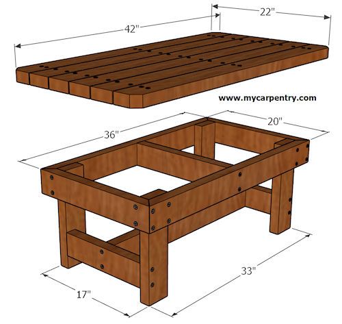 the plans for a coffee table are shown