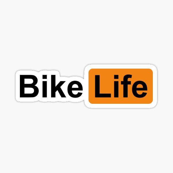 the bike life sticker is orange and black with an orange rectangle on it