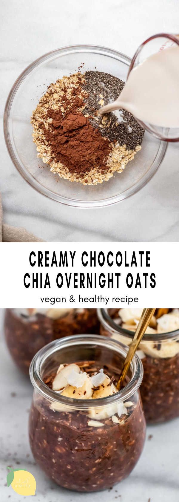 creamy chocolate chia overnight oats in jars