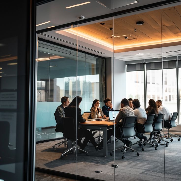 a group of people sitting around a conference table