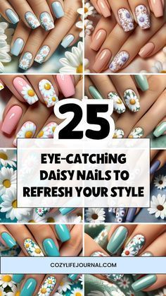 Daisy Nail Designs, Daisy Nail Design, Daisy Nail Art, Chic Nail Art, Spring Acrylic Nails, Festive Nail Art, Spring Nail Designs, Floral Nail Designs, Blue Acrylic Nails