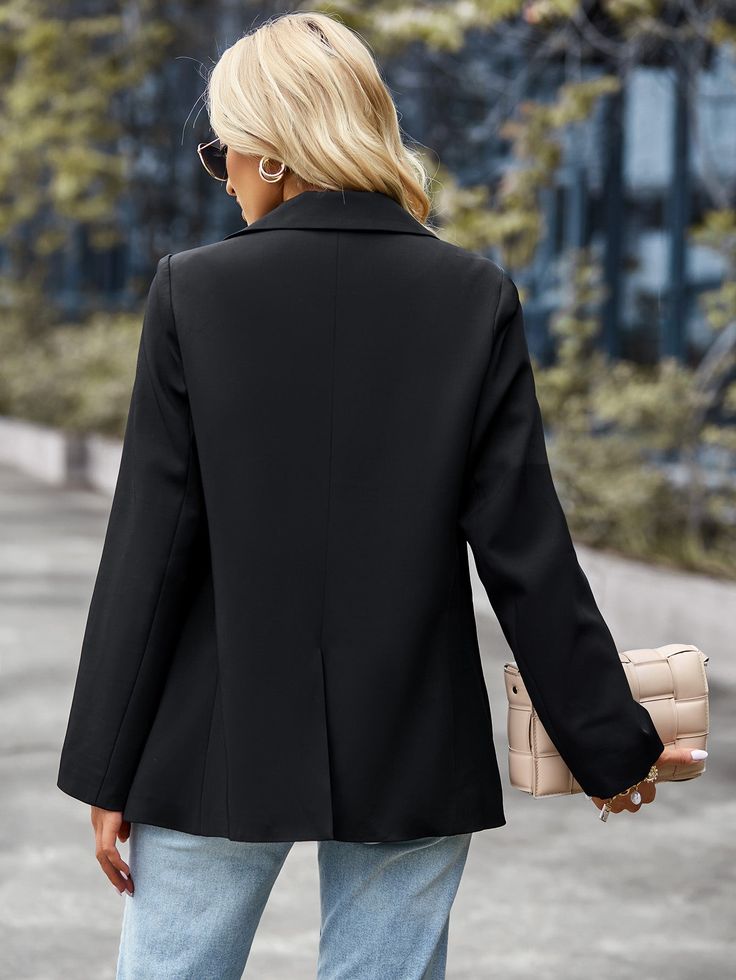 Our Freja Blazer comes in a black tone colour. This blazer is a transeasonal must have in your wardrobe. Cut to a mid-length and it comes in a relaxed silhouette. Style yours with everything from printed dresses and jeans! Size Guide: Demi is 5’6” tall, and has a 33.45” bust, 26.5” waist, & 35.2” hips. She is wearing a S / US 4 / AU 8. This blazer is true to size. Material: 100% Polyester. Feature: Functional buttons. Slightly looser fit. Relaxed fitting. Pockets. Comfortable. Relaxed waist. Occ Tailored Black Notched Outerwear, Black Tailored Notched Outerwear, Black Notch Lapel Blazer For Spring, Spring Black Notch Lapel Blazer, Black Notched Outerwear For Business Casual, Black Notched Blazer For Business Casual, Black Notched Blazer For Fall, Black Notched Blazer For Work, Sleek Black Blazer With Lapel Collar