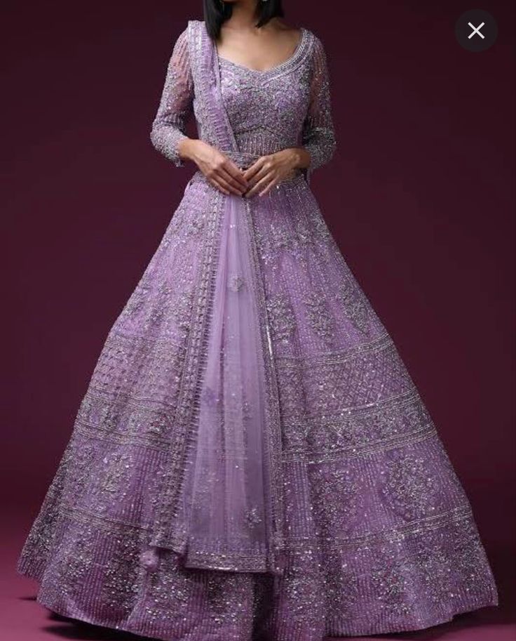 Purple Engagement Dress Pakistani, Lavender Wedding Dress Indian, Light Purple Indian Outfit, Lengha Modern Pakistani, Lavender Desi Dress, Purple Wedding Lehenga Bridal, Lilac Lengha Bridal, Purple Lengha Bridal, Purple Nikkah Dress