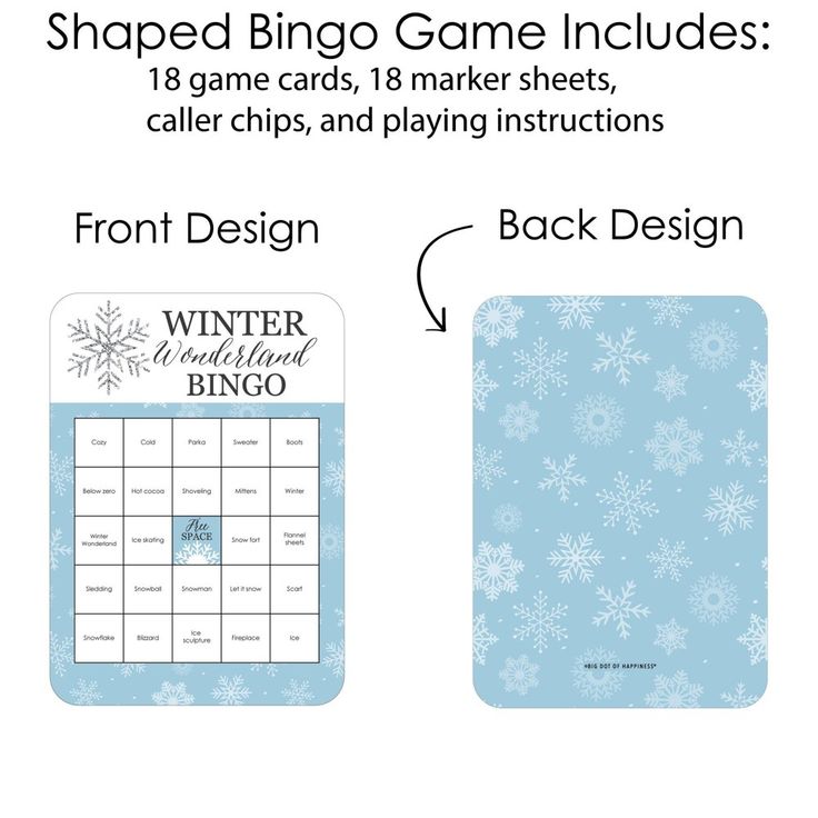 the front and back side of a winter themed board game with snowflakes on it