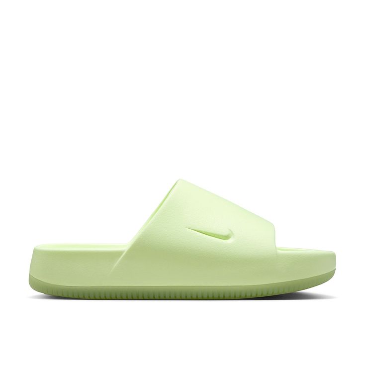 Nike-Calm Slide Sandal - Women's When it comes to the Calm slide sandal from Nike, it's all in the name. Take a deep breath and slip into a minimalist look with maximalist cushioning. Contoured foam is seamlessly created from one piece, and cradles your feet to help keep them in place. To top it off, the water-friendly design dries quickly, making it ideal for relaxing poolside. The Calm, Take A Deep Breath, Friendly Design, Deep Breath, Slide Sandals, Light Green, Open Toe, Womens Sandals, Slip On