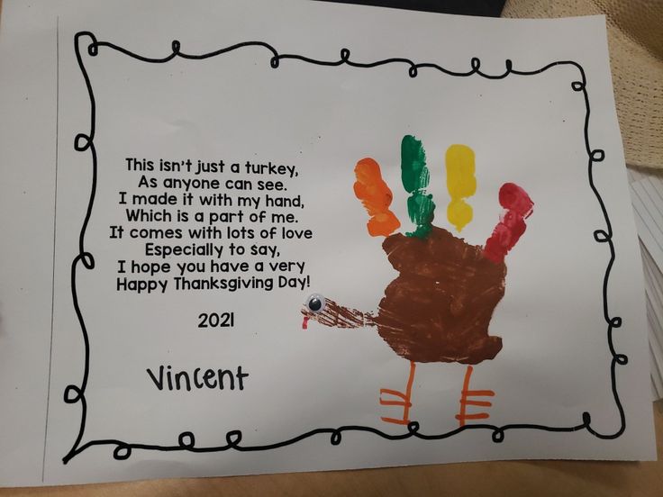 a child's handprinted thanksgiving card with the words happy thanksgiving written on it