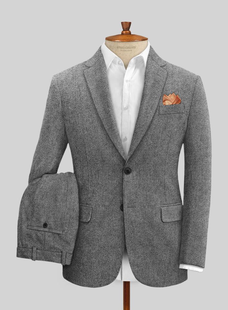 Smart, sharp, and sure to impress, the Light Weight Dark Gray Tweed Suit offers a simple way to achieve a standout look. Crafted from wool, the suit fuses classic patterns with modern, contemporary tailoring that's timeless, stylish, and built to last. Look Includes Light Weight Dark Gray Tweed Fabric Two Button Jacket Gray Tweed Suit, Grey Tweed Suit, Herringbone Tweed Jacket, White Linen Suit, Green Velvet Jacket, Grey Wool Suit, Royal Blue Suit, Tweed Pants, Tweed Suit