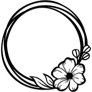 a black and white circle with flowers on it