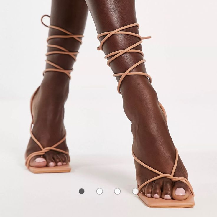 Tan Strappy Square Toe Heels With Ankle Ties | Us Women��’s Size 8 | Never Worn! Chic Fitted Heels For Day Out, Chic Fitted Heels For A Day Out, Trendy Fitted Heels For Day Out, Asos Shoes, Square Toe Heels, Shoes Women Heels, Shoes Heels, Asos, Women Shoes