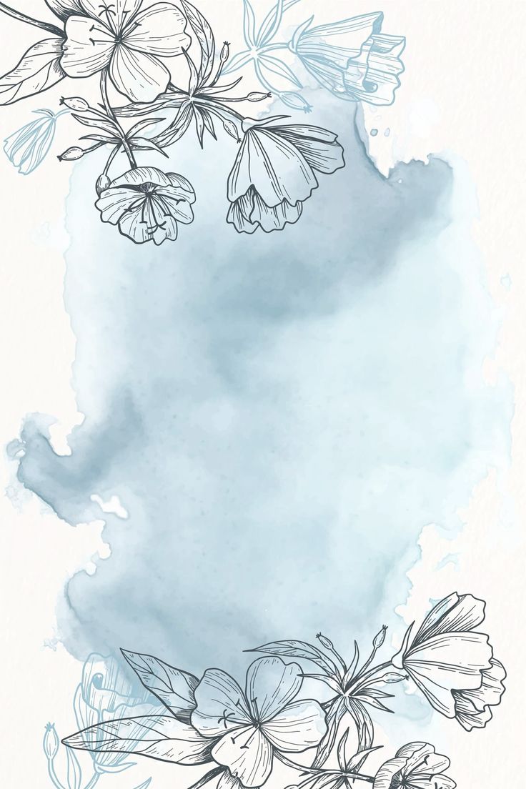 a blue watercolor background with flowers on the left and right corner in the middle