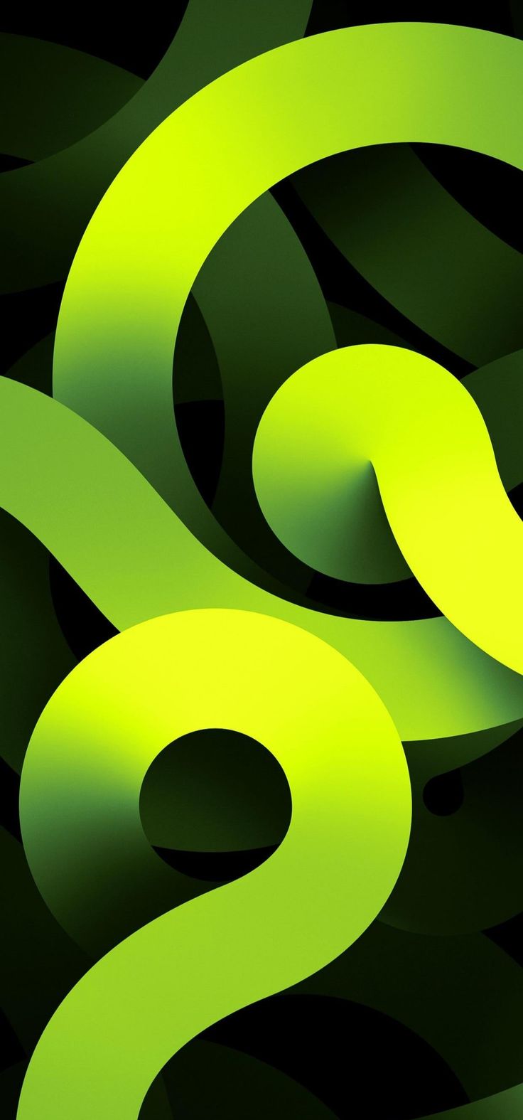 an abstract background consisting of green and black circles, with the letter s in the center