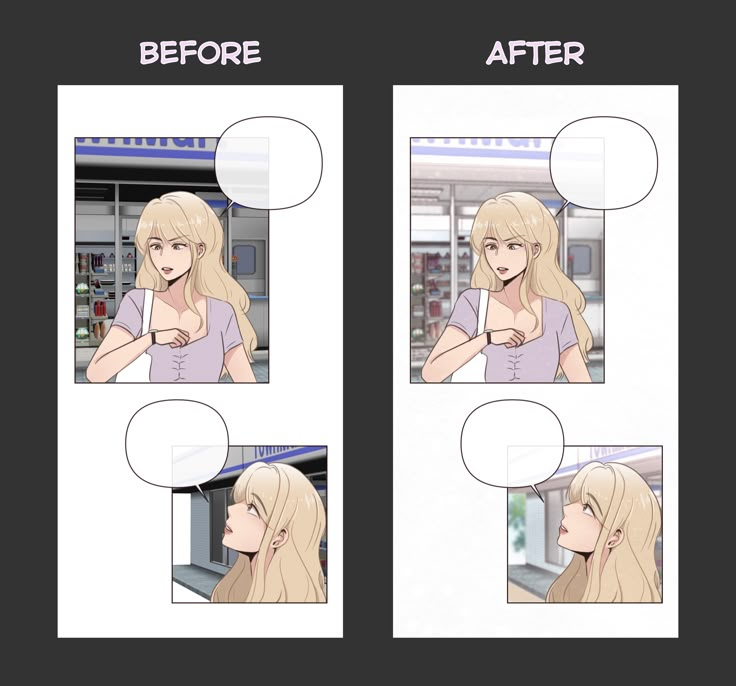 a comic strip showing how to make an anime character look like she is in the mirror