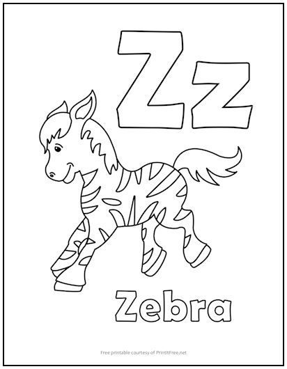 the letter z is for zebra coloring page with an animal on it's back