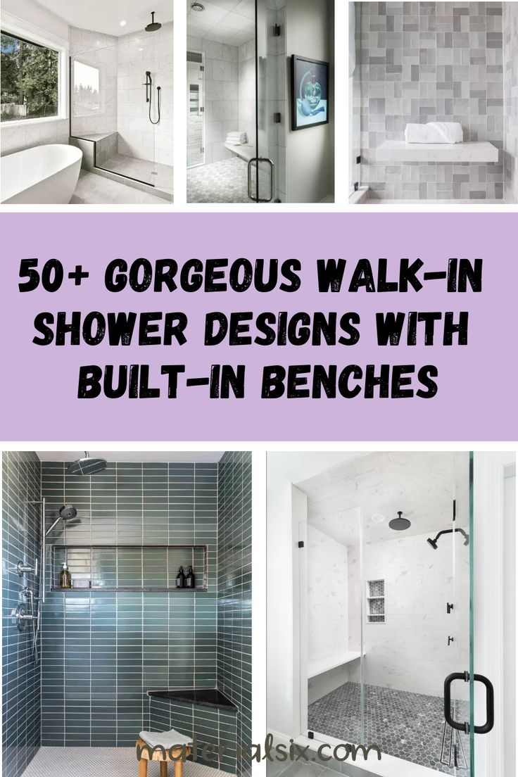 Various stylish walk-in showers featuring built-in benches. Bathroom Windows In Shower Ideas, Frameless Walk In Shower Ideas, Bathroom With Bench Seat, Bathroom Remodel Tub To Shower Walk In, Remove Tub For Shower Walk In, Walk In Showers For Small Bathrooms, Bathroom With Walk In Shower Layout, Shower Seats Built In, Shower Tile Designs Walk In