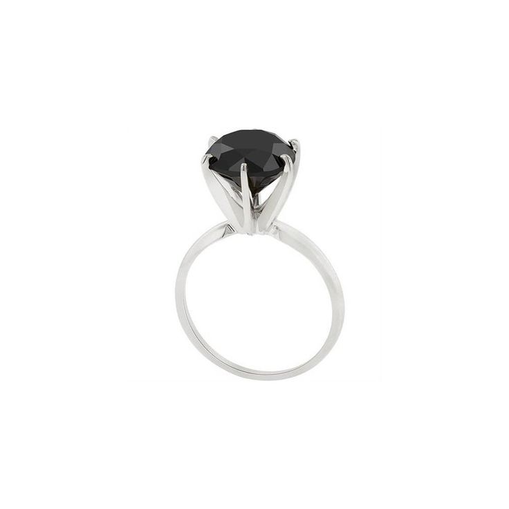 a white gold ring with a black diamond in the center, on a white background