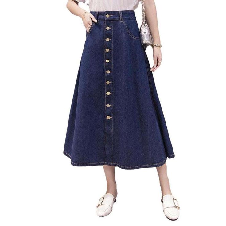 Feel the fresh energy of the '90s with our 2023 Spring-Summer Collection's elongated women's skirt! A modern twist on classic stonewashed denim. this high-waisted A-line skirt brings vintage-inspired elegance to your wardrobe. With its beautiful buttoned closure. it's the perfect piece for making a lasting impression.Why You'll Love This Skirt: 90s-Style Chic: A timeless twist on vintage charm for an ensemble that will never go out of style. Stonewashed Denim: Soft comfort and a luxe. lived-in l Denim Button Skirt, Jean Skirts, Womens Denim Skirts, Trending Items, Skirt With Buttons, Denim Patterns, Denim Midi Skirt, Casual Style Outfits, Types Of Skirts