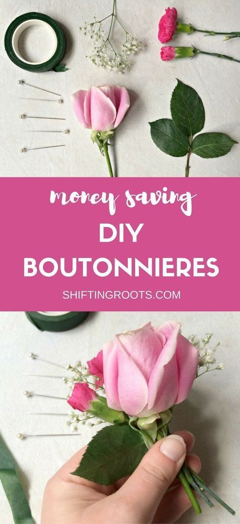 flowers and scissors with text overlay that says money saving diy boutonnieres