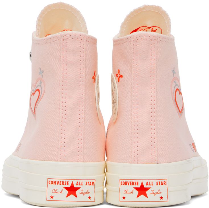 Find CONVERSE Pink Chuck 70 Sneakers on Editorialist. High-top canvas sneakers in pink. · Crystal-cut detailing and graphics bonded throughout · Rubber cap toe · Lace-up closure · Logo patch and eyelets at inner side · Rubberized logo patch at heel · OrthoLite® cushioned footbed · Treaded rubber sole Supplier color: Donut glaze/Egret Pink Chuck 70, Pink Chucks, Cute Converse Shoes, Cute Converse, Converse Pink, Preppy Shoes, All Stars Converse, Donut Glaze, Chuck 70