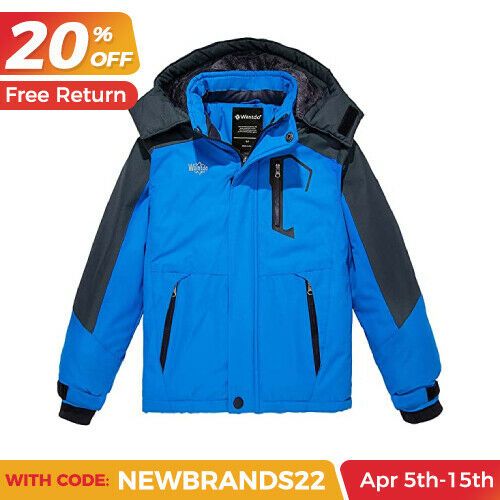 Wantdo Boy's Waterproof Rain Coat Warm Winter Coat Fleeced Ski Jacket Hooded   Product Features: Warm Fabric: Professional water repellent coated, fuzzy lining and durable fabric with 2400 polyester fibre which guarantees the best heat retention. Relaxed-fit style with quick-dry material. Waterproof: Water-repellent rain jacket can work under over 10000mm pressure head. Keep your body always dry and comfortable when you are outside, also can fights bad rainy or misty weather. Windproof: 1) Adjus Waterproof Hooded Outerwear For Winter Sports, Functional Windproof Hooded Jacket For Winter, Hooded Waterproof Outerwear For Winter Sports, Weatherproof Winter Parka For Outdoor Activities, Weatherproof Parka For Winter Outdoor Activities, Functional Windproof Hooded Winter Jacket, Hooded Windbreaker For Hiking In Winter, Hooded Winter Windbreaker For Hiking, Winter Weatherproof Parka For Outdoor Activities