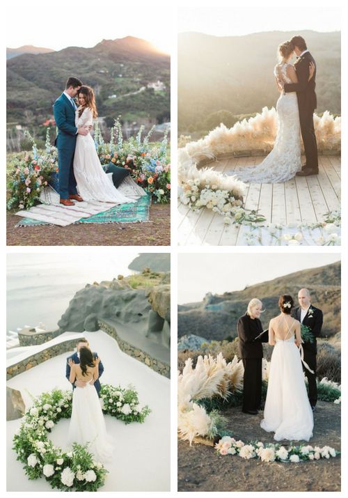 four different shots of a bride and groom at their wedding