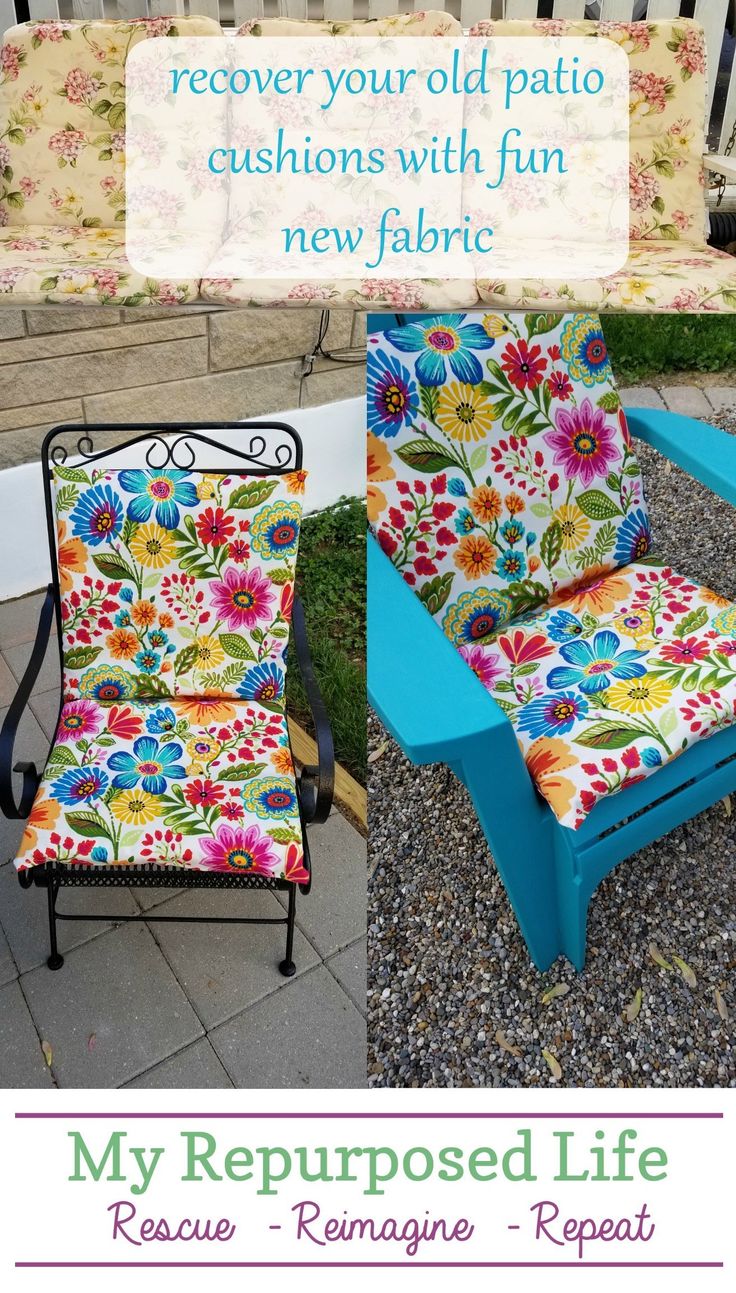 an old patio chair is transformed with new fabric