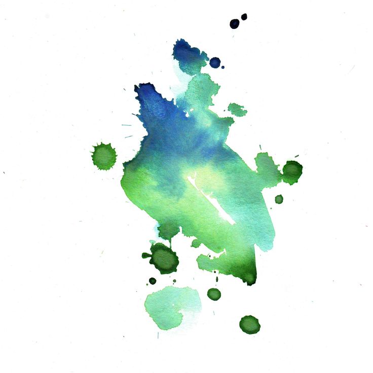 a green and blue ink stain splattered on white paper with black circles around it