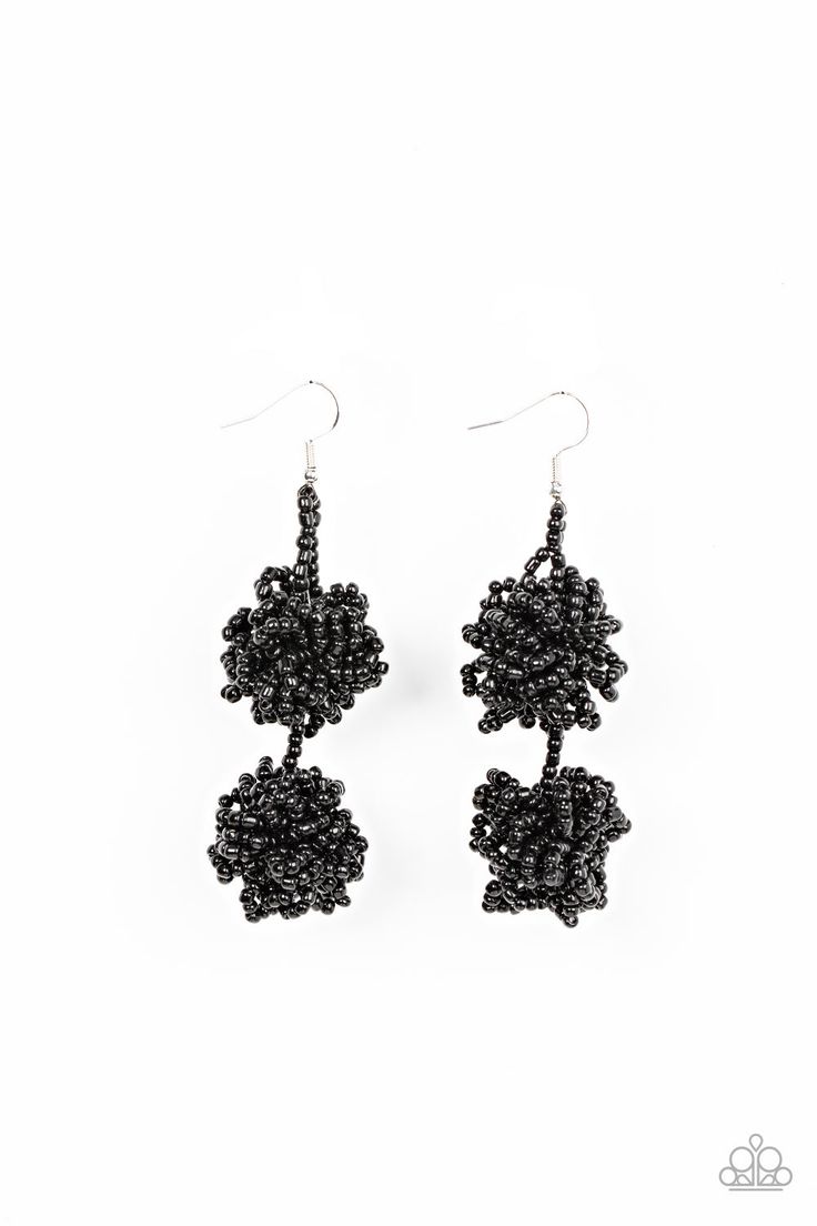 Celestial Collision - Black Seed Bead Earrings - Paparazzi Strands of shiny black seed beads delicately knot into an elegantly clustered lure, creating a stellar modern look. Earring attaches to a standard fishhook fitting. Sold as one pair of earrings. Order Date: 11/29/2021 Paparazzi Jewelry Images Pink Peacock, Black Seed, Paparazzi Accessories, Black Feathers, White Rhinestone, Black Earrings, Silver Bars, Paparazzi Jewelry, Seed Bead Earrings