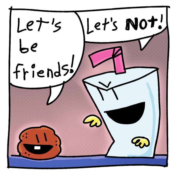 an image of a milk carton and a donut with the caption let's be friends