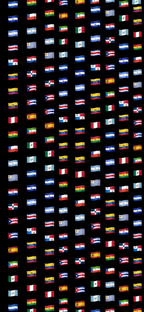 a large group of flags that are all in different colors and sizes on a black background