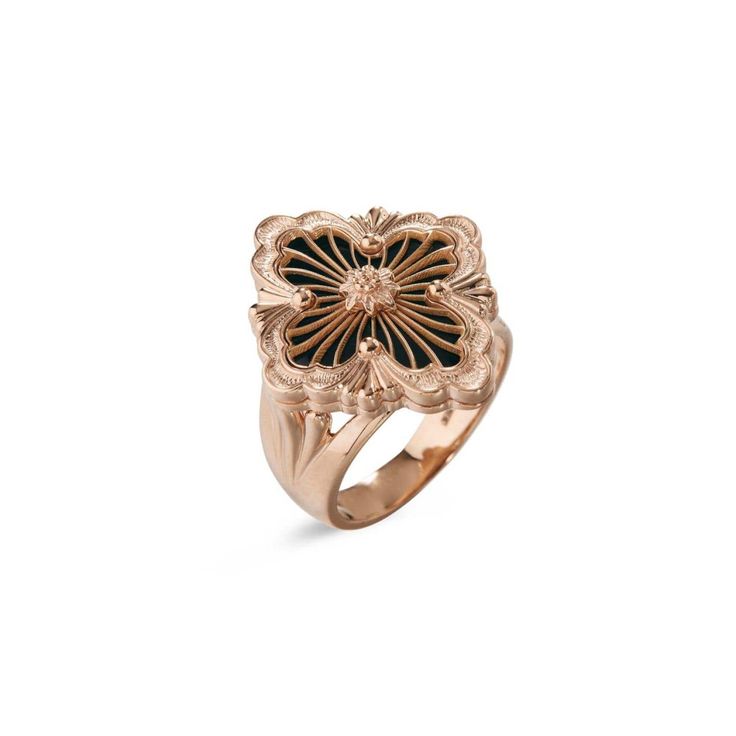 OPERA TULLE RING Luxury Rose Gold Evening Rings, Rose Gold Open Flower Ring For Formal Occasions, Formal Rose Gold Open Flower Ring, Elegant Rose Gold Rings With Polished Finish, Luxury 14k Gold Rings For Evening, Luxury 14k Gold Evening Ring, Luxury 14k Rose Gold Engraved Ring, Elegant Rose Gold Ring For Evening, Luxury Black Enamel Rings For Evening