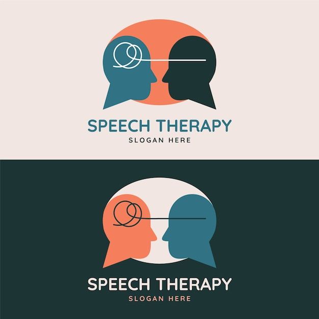 two speech bubbles with the words speech therapy written on them, and an image of a man