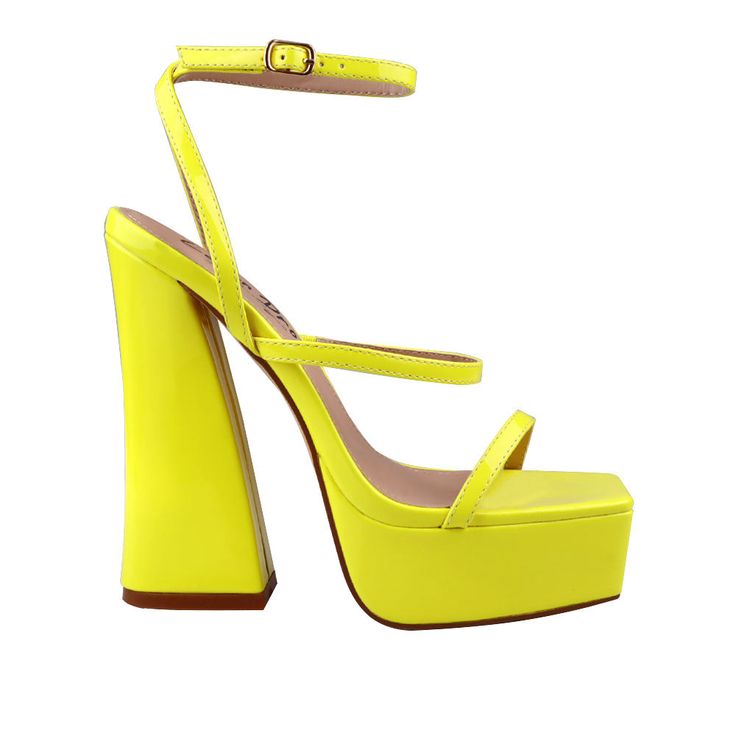 Vegan leather upper with man made sole Ankle buckle closure Heel measures approx. 5.5" H Platform measures approx. 1.5" H Imported Gorgeous Leather, Black Neon, White Turquoise, Neon Yellow, Black Pumps, Platform Heels, Classic Black, Timeless Elegance, Ankle Strap