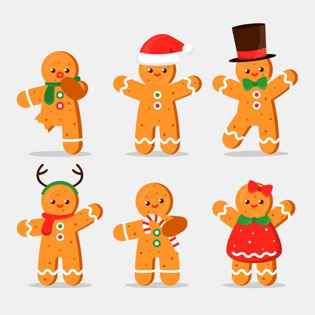 christmas gingers with different costumes and hats