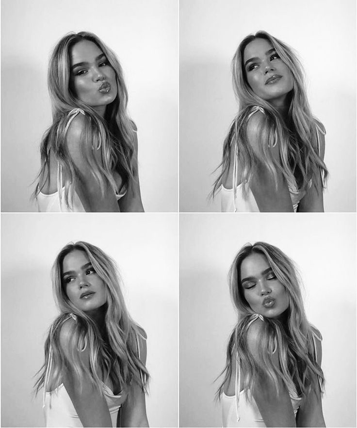 four different pictures of a woman with long hair