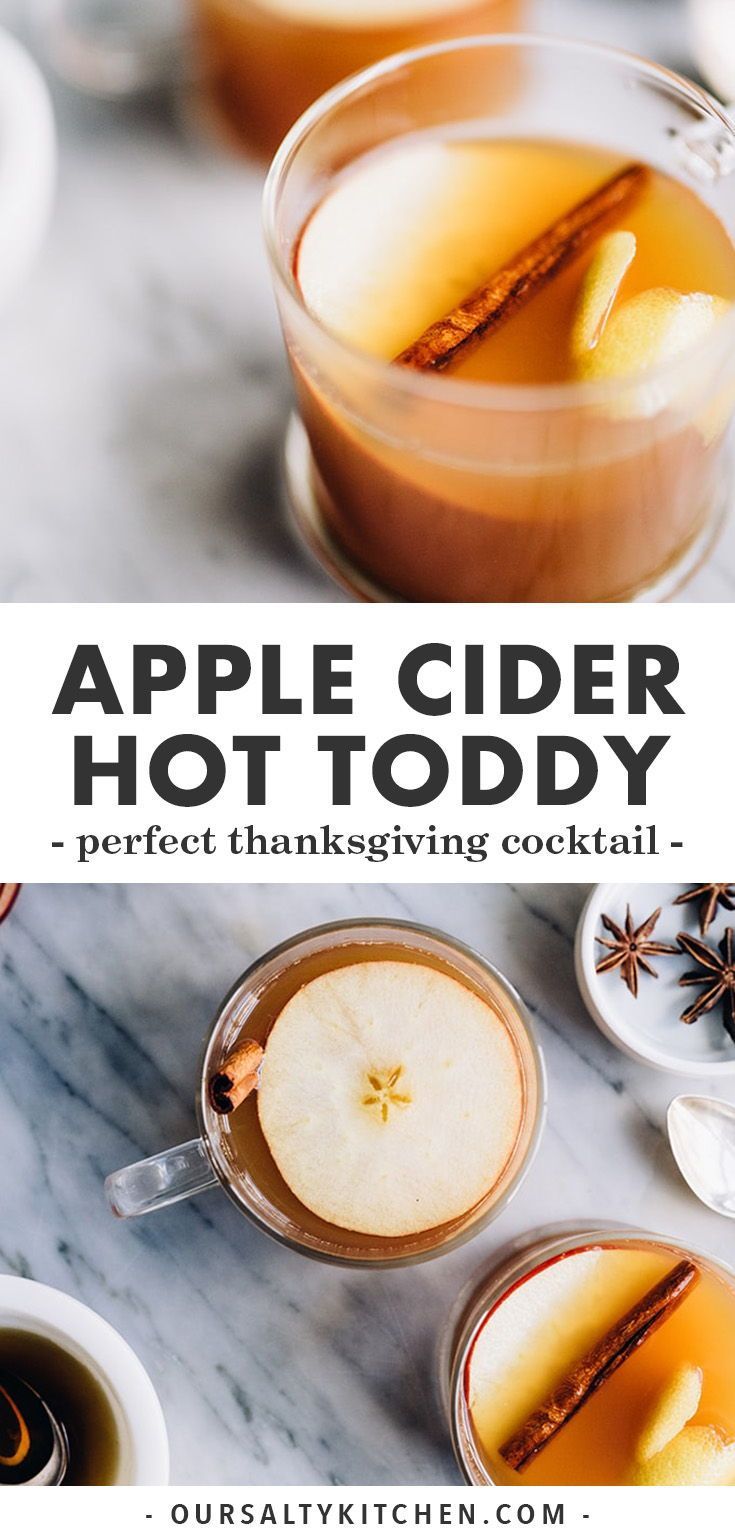 two glasses of apple cider hot toddy with cinnamon and anise on the side