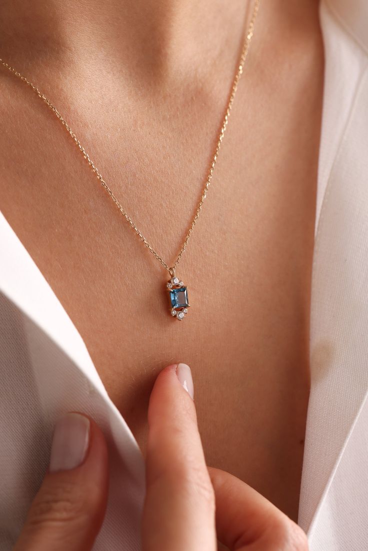 Handmade Boho Jewelry, Blue Topaz Necklace, Topaz Necklace, Necklace Dainty, Blue Necklace, Handmade Boho, Minimalist Necklace, London Blue, Dainty Necklace