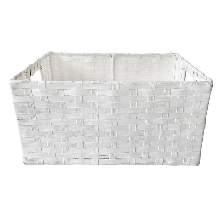 a large white basket with two handles on the bottom and one in the middle, against a white background